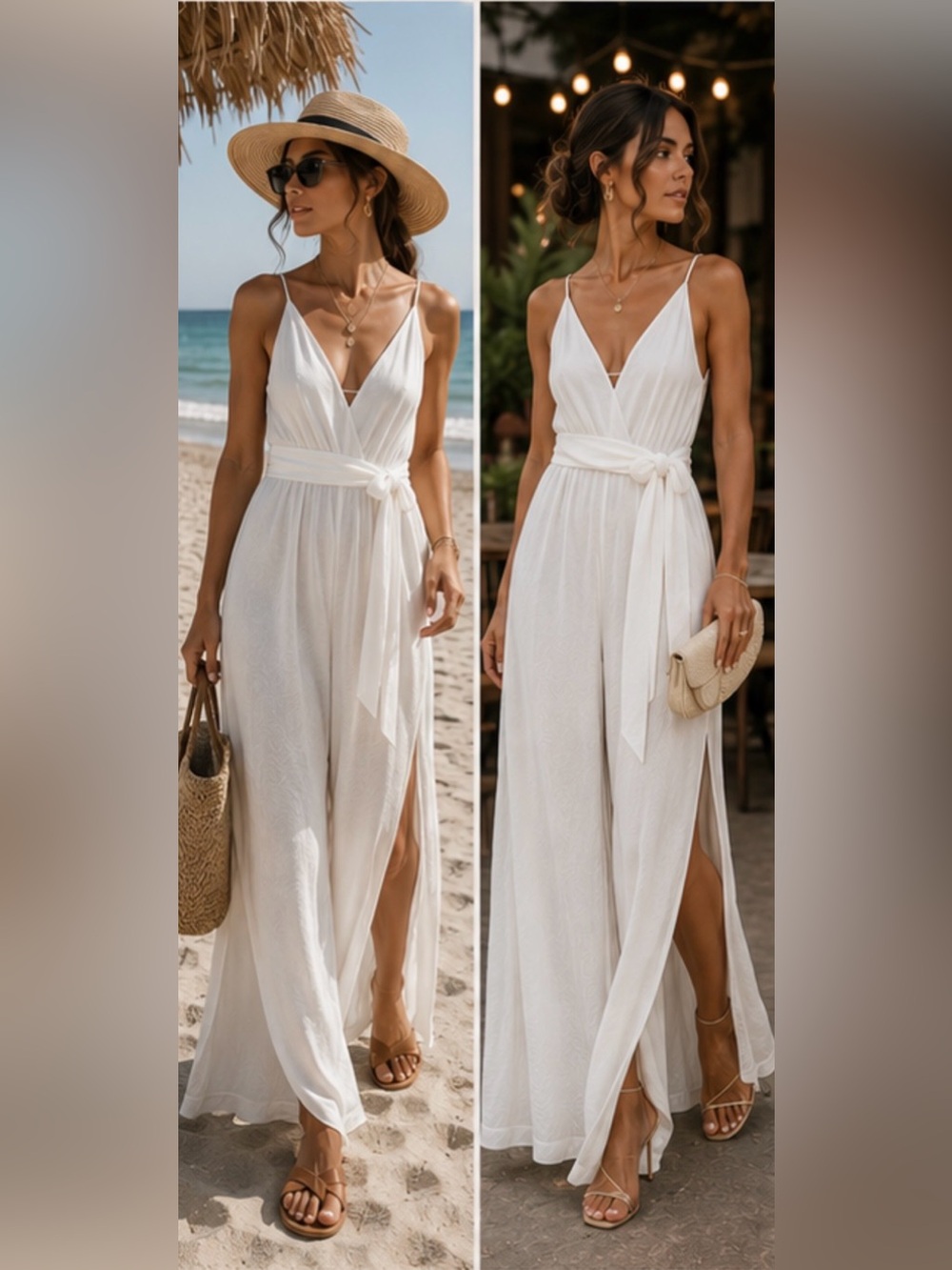 Plunge-Neck Wide-Leg Jumpsuit with Waist Sash